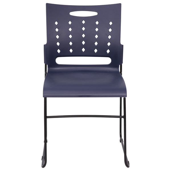 Navy |#| 881 lb. Capacity Gray Sled Base Stack Chair with Carry Handle & Air-Vent Back