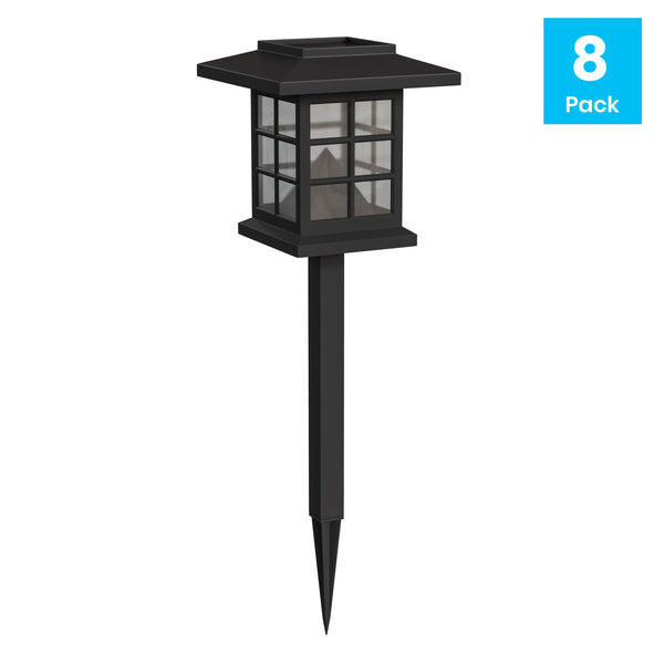 All-Weather Lantern Design Solar Powered LED Landscape Lights in Black