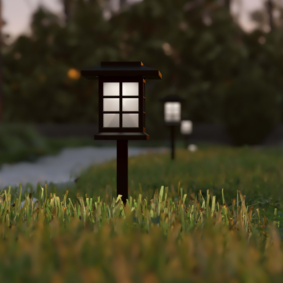 All-Weather Lantern Design Solar Powered LED Landscape Lights in Black
