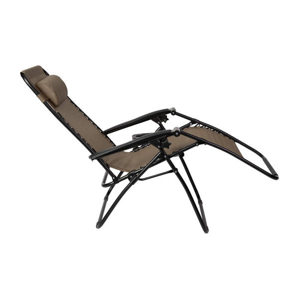 Brown |#| 2 Pack Adjustable Mesh Zero Gravity Lounge Chair with Cup Holder Tray - Brown
