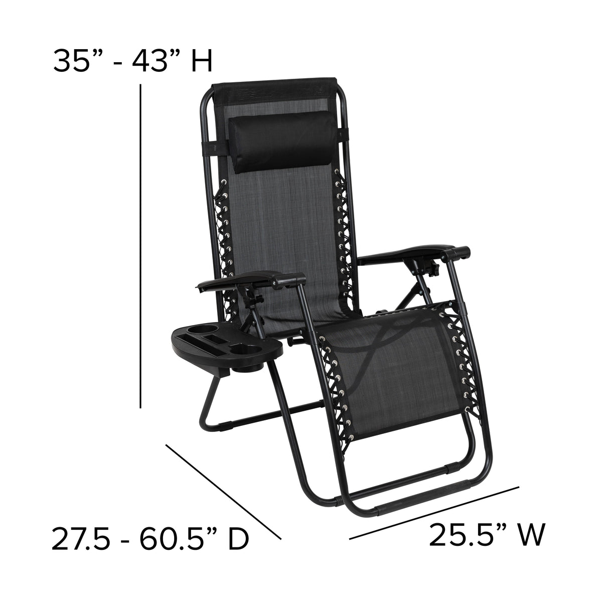 Black |#| 2 Pack Adjustable Mesh Zero Gravity Lounge Chair with Cup Holder Tray - Black