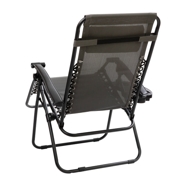 Gray |#| 2 Pack Adjustable Mesh Zero Gravity Lounge Chair with Cup Holder Tray - Gray