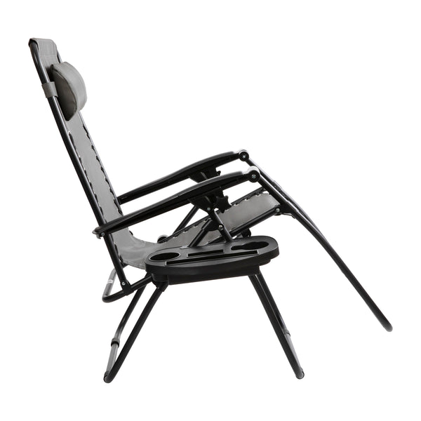 Gray |#| 2 Pack Adjustable Mesh Zero Gravity Lounge Chair with Cup Holder Tray - Gray