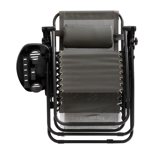 Gray |#| 2 Pack Adjustable Mesh Zero Gravity Lounge Chair with Cup Holder Tray - Gray