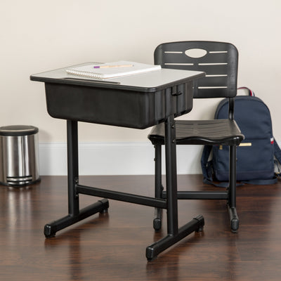 Adjustable Height Student Desk and Chair with Pedestal Frame