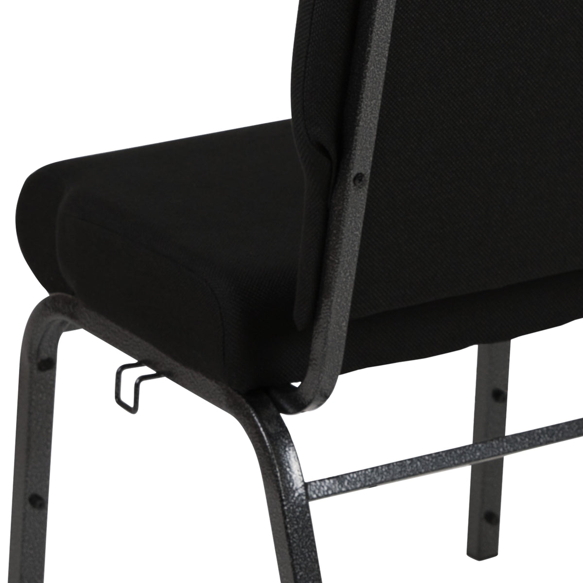 Black Fabric/Silver Vein Frame |#| 20.5inch Black Molded Foam Stacking Church Chair