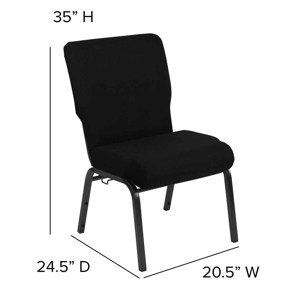 Black Fabric/Silver Vein Frame |#| 20.5inch Black Molded Foam Stacking Church Chair