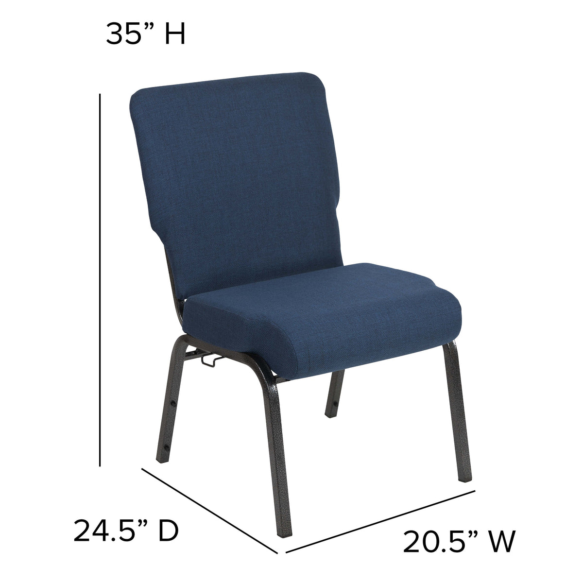 Navy Fabric/Silver Vein Frame |#| 20.5inch Navy Molded Foam Stacking Church Chair