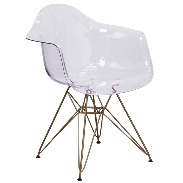 Transparent Side Chair with Arms and Gold Base - Accent & Side Chair