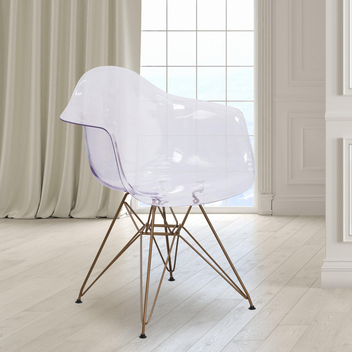 Transparent Side Chair with Arms and Gold Base - Accent & Side Chair