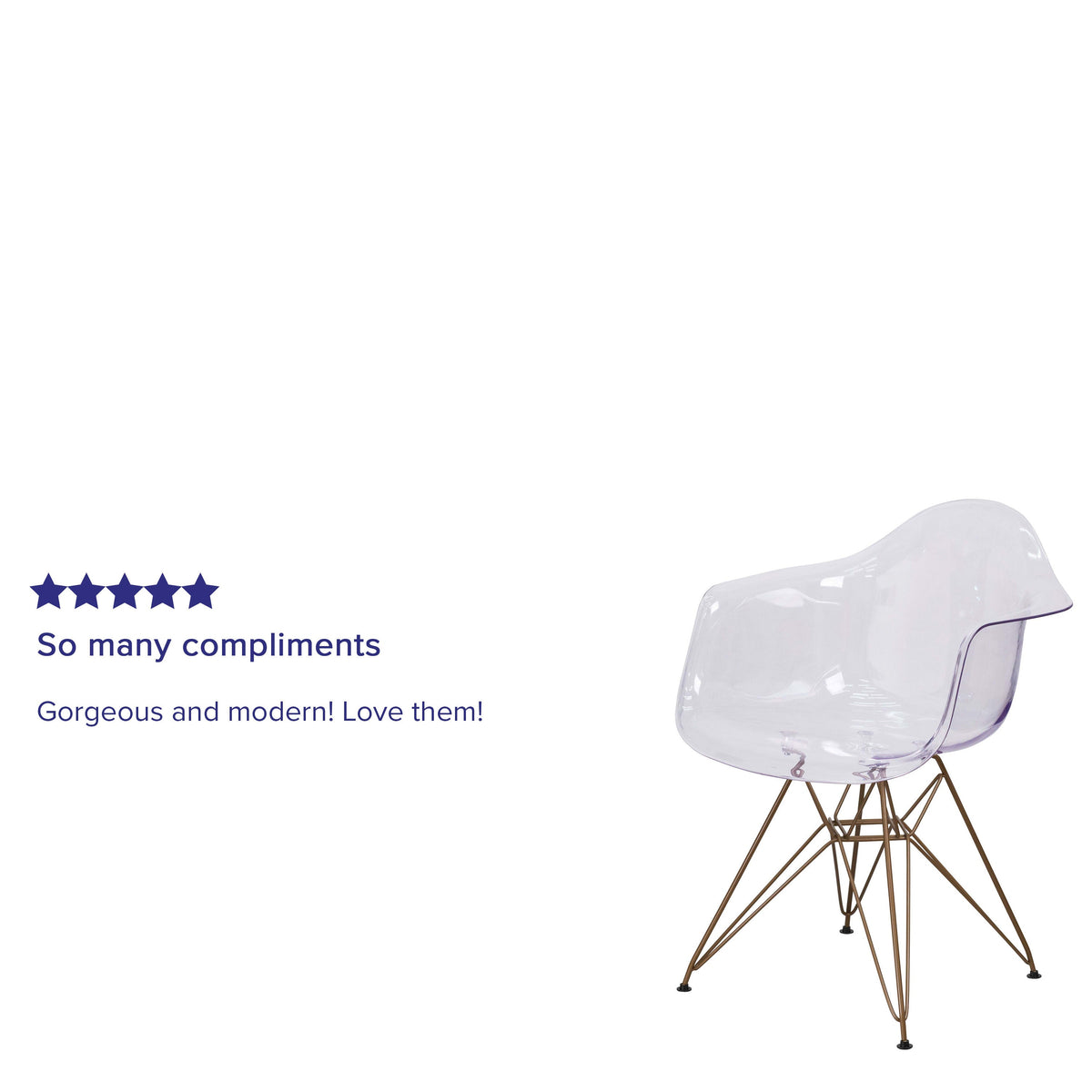 Transparent Side Chair with Arms and Gold Base - Accent & Side Chair