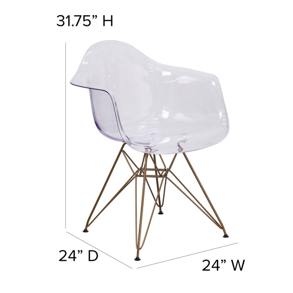 Transparent Side Chair with Arms and Gold Base - Accent & Side Chair