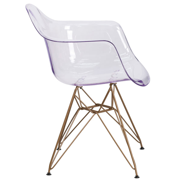 Transparent Side Chair with Arms and Gold Base - Accent & Side Chair