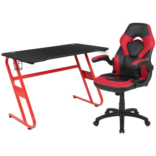 Gaming Desk & Chair Set: Lumbar Support, Arms, Cupholder, Headphone Hook