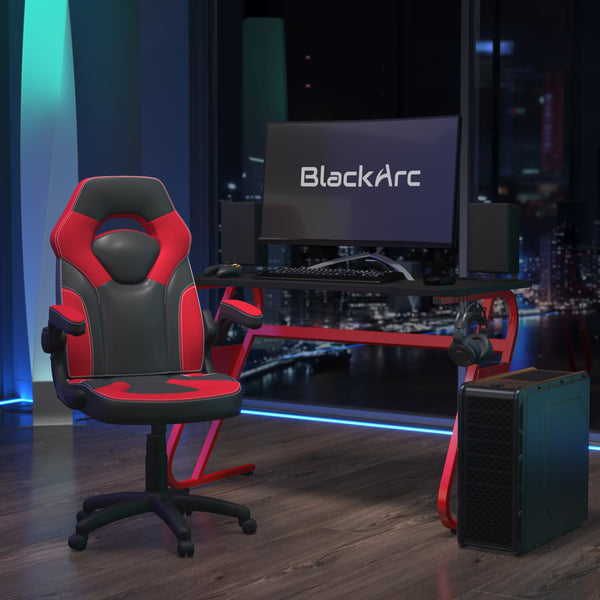 Gaming Desk & Chair Set: Lumbar Support, Arms, Cupholder, Headphone Hook