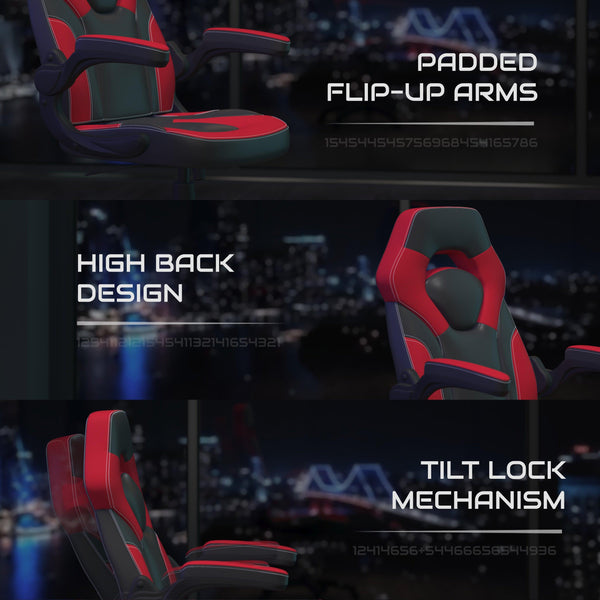 Gaming Desk & Chair Set: Lumbar Support, Arms, Cupholder, Headphone Hook