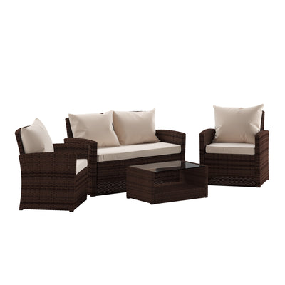 Aransas Series 4 Piece Patio Set with Back Pillows and Seat Cushions