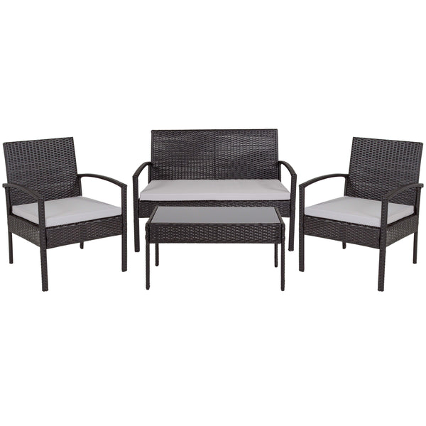 Gray Cushions/Black Frame |#| 4 Piece Black Patio Set with Steel Frame and Gray Cushions - Outdoor Seating