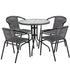 Barker 28'' Round Glass Metal Table with Rattan Edging and 4 Rattan Stack Chairs