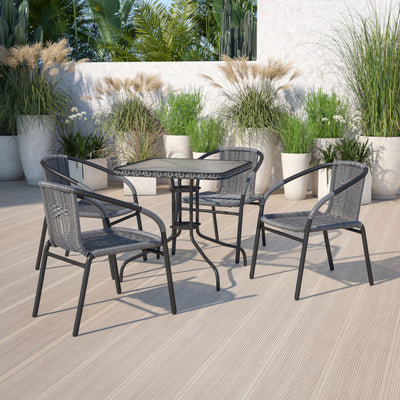 Barker 28'' Square Tempered Glass Metal Table with Rattan Edging - View 2