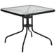 Clear/Black |#| 31.5inch Square Tempered Glass Metal Table with Smooth Ripple Design Top