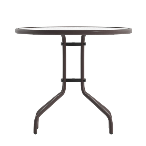 Clear/Bronze |#| 31.5inch Round Tempered Glass Metal Table with Smooth Ripple Design Top