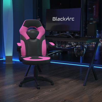 BlackArc Allegiance 1 High Back Gaming Chair with Faux Leather Upholstery, Height Adjustable Swivel Seat & Padded Flip-Up Arms