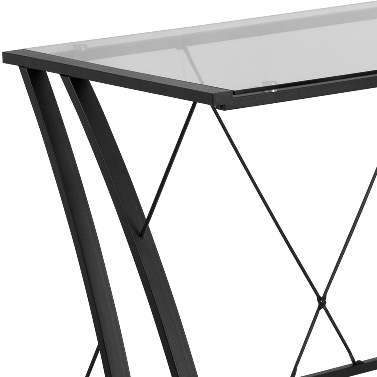 L-Shaped Corner Gaming Desk- Tempered Glass-Black Metal Frame-79inch Diagonal Width