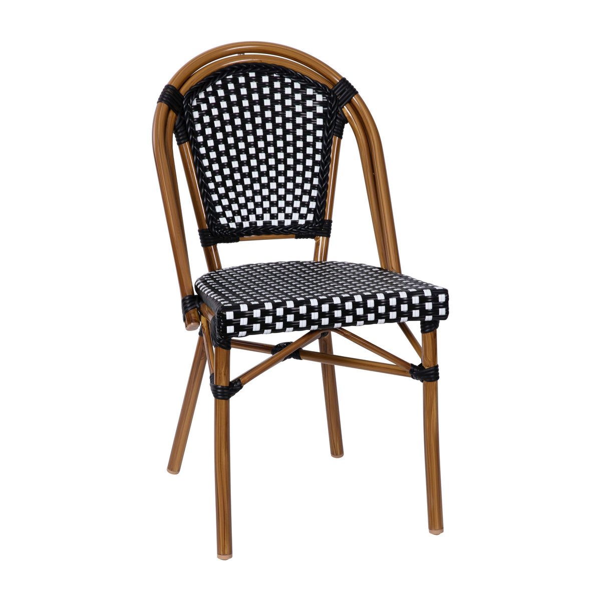Black & White Rattan/Natural Frame |#| Indoor/Outdoor Commercial French Bistro Set with Table and 4 Chairs in Blk/Wht