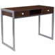 Dark Wood Grain Finish Desk with Two Drawers and Silver Metal Frame