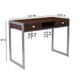 Dark Wood Grain Finish Desk with Two Drawers and Silver Metal Frame