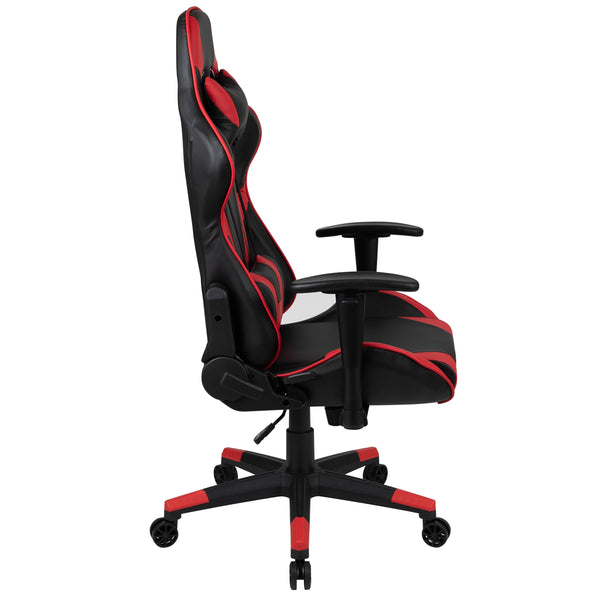 Gaming Desk & Chair with Lumbar Support, Arms, Cupholder & Headphone Hook-Red