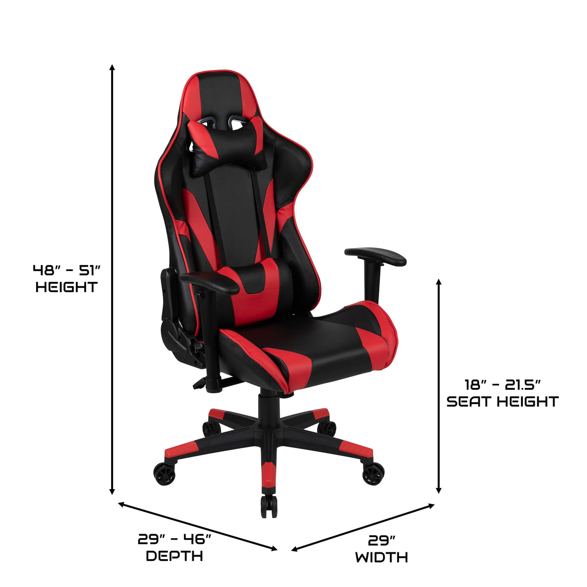 Gaming Desk & Chair with Lumbar Support, Arms, Cupholder & Headphone Hook-Red