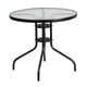 Black |#| 5 Piece Patio Dining Set - 31.5inch Round Glass Table, 4 Black Flex Stack Chairs