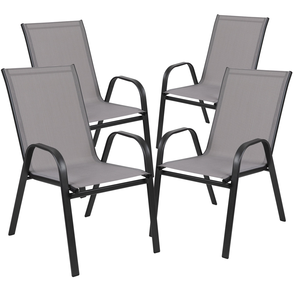 Gray |#| 5 Piece Patio Dining Set - 31.5inch Round Glass Table, 4 Gray Flex Stack Chairs