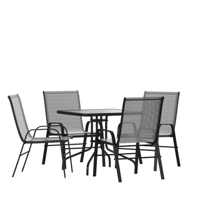 Brazos 5 Piece Outdoor Patio Dining Set - Tempered Glass Patio Table, 4 Flex Comfort Stack Chairs - View 1
