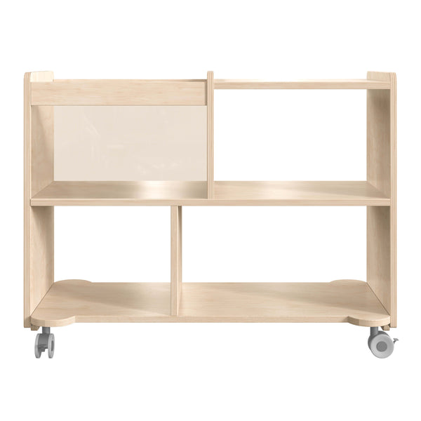 Commercial Wooden Mobile Storage Cart with 4 Compartments - Bin, Natural