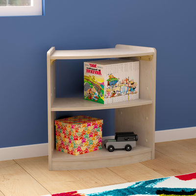 Bright Beginnings Commercial Grade Bow Front Wooden Classroom Open Corner Storage Unit, Safe, Kid Friendly Design
