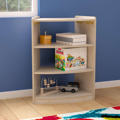 Bright Beginnings Commercial Grade Bow Front Wooden Classroom Open Corner Storage Unit, Safe, Kid Friendly Design