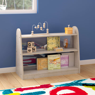 Bright Beginnings Commercial Grade Double Sided Wooden Classroom Storage Unit with Clear Plastic Divider, Safe, Kid Friendly Design, Natural - View 2
