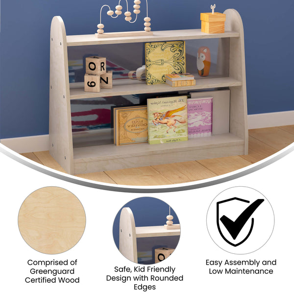 Commercial Grade Natural Finish Wooden Classroom 3 Tier Shelf with Clear Divider