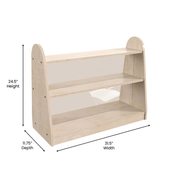 Commercial Grade Natural Finish Wooden Classroom 3 Tier Shelf with Clear Divider