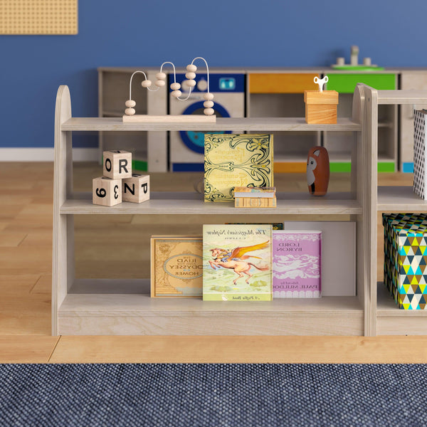 Commercial Grade Natural Finish Wooden Classroom 3 Tier Shelf with Clear Divider