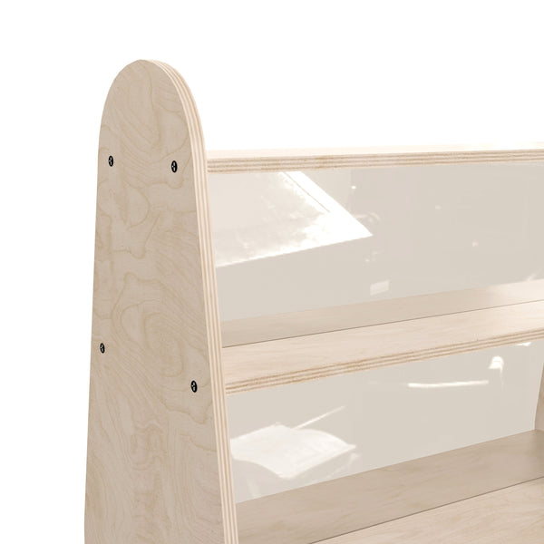 Commercial Grade Natural Finish Wooden Classroom 3 Tier Shelf with Clear Divider