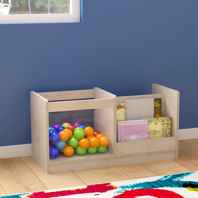 Bright Beginnings Commercial Grade Modular Double Sided Tiered Wooden Classroom Book Display Shelf with Transparent Storage Bin - View 2