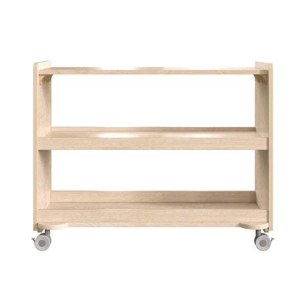 Commercial Grade Natural Finish Wooden Classroom 3 Shelf Mobile Storage Cart