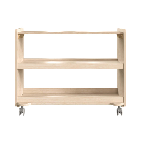 Commercial Grade Natural Finish Wooden Classroom 3 Shelf Mobile Storage Cart