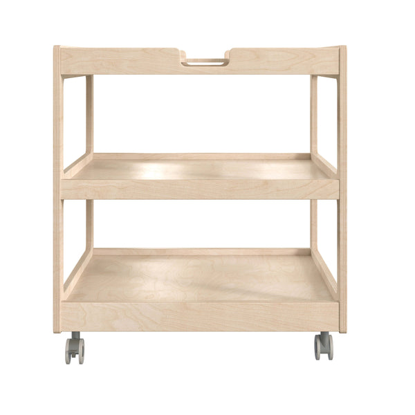 Commercial Grade Natural Wooden 3 Shelf Square Classroom Mobile Storage Cart