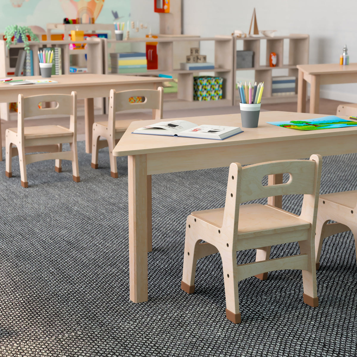 Commercial Grade Trapezoid Wooden Classroom Activity Table - Beech
