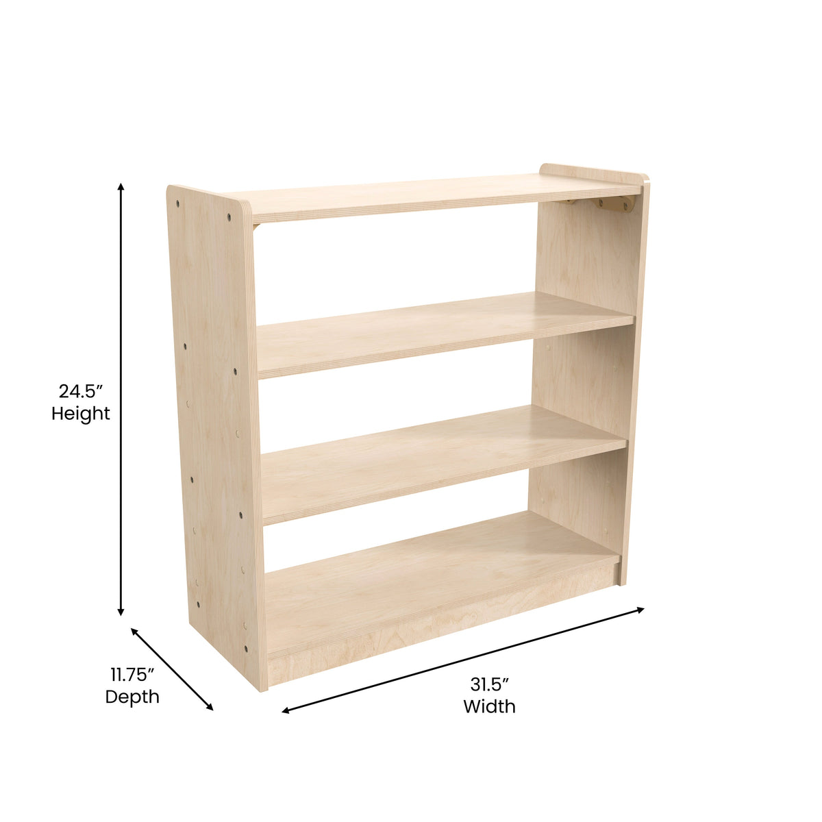 Commercial Grade Natural Finish Wooden Classroom 3 Shelf Storage Unit, Kid Safe